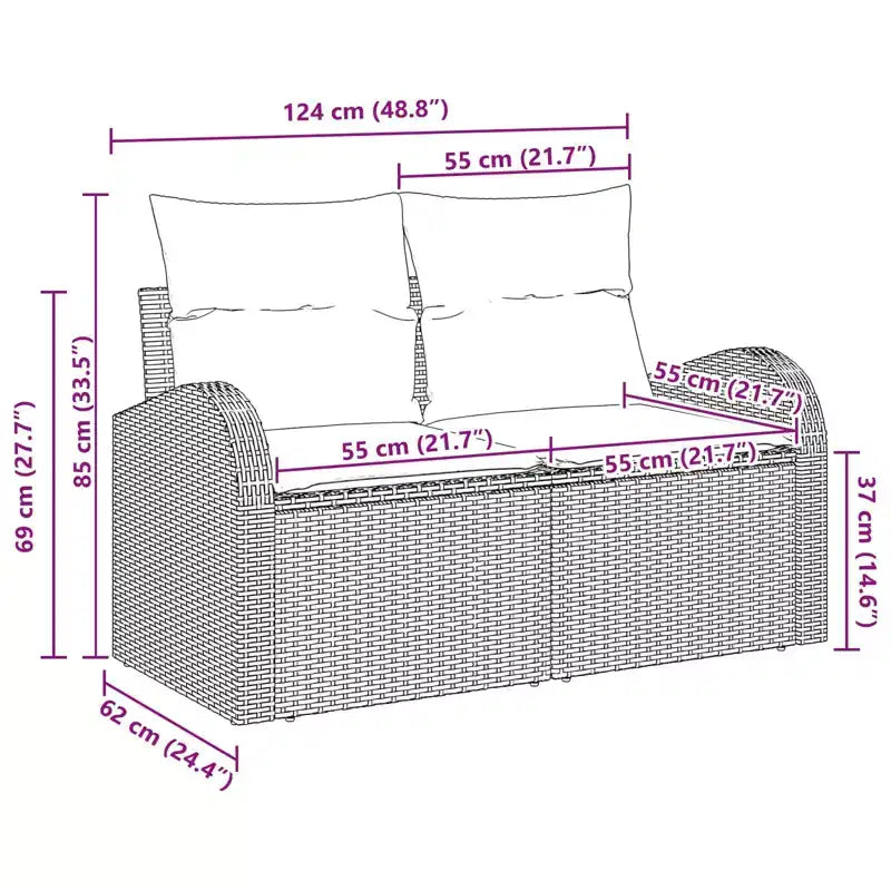 vidaXL Garden Sofa Black 124 x 62 x 85 cm poly rattan