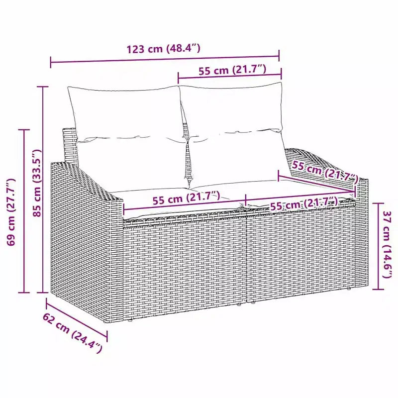 vidaXL Garden Sofa Gray 123 x 62 x 69cm poly rattan