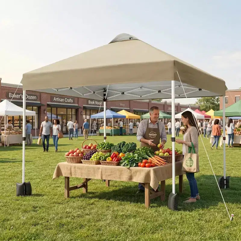 10x10 Pop Up Canopy with 1 Sidewall, Outdoor Canopy Tent, Easy Set Up Beach Tent with Vented Top Portable Roller Bag