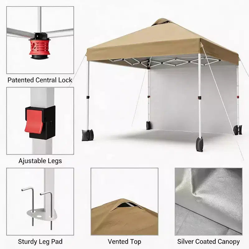 10x10 Pop Up Canopy with 1 Sidewall, Outdoor Canopy Tent, Easy Set Up Beach Tent with Vented Top Portable Roller Bag