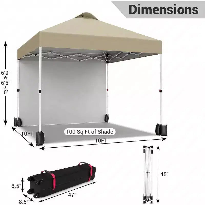 10x10 Pop Up Canopy with 1 Sidewall, Outdoor Canopy Tent, Easy Set Up Beach Tent with Vented Top Portable Roller Bag