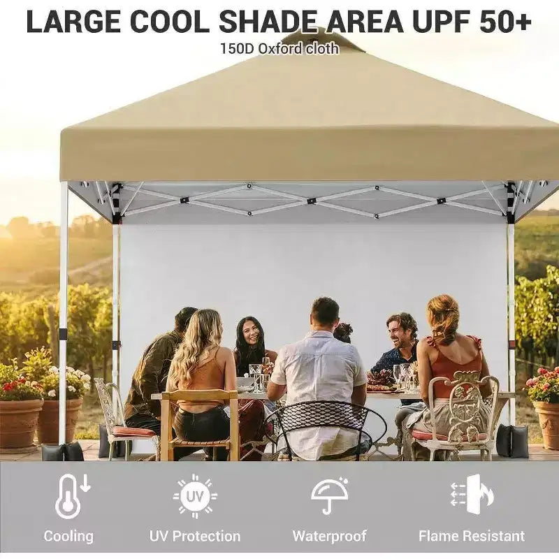 10x10 Pop Up Canopy with 1 Sidewall, Outdoor Canopy Tent, Easy Set Up Beach Tent with Vented Top Portable Roller Bag