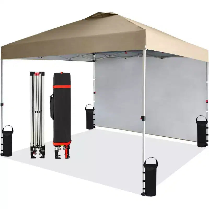 10x10 Pop Up Canopy with 1 Sidewall, Outdoor Canopy Tent, Easy Set Up Beach Tent with Vented Top Portable Roller Bag