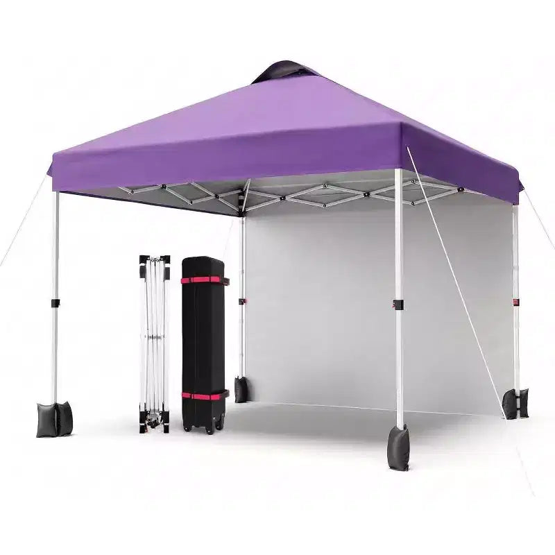 10x10 Pop Up Canopy with 1 Sidewall, Outdoor Canopy Tent, Easy Set Up Beach Tent with Vented Top Portable Roller Bag