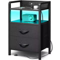 Nightstand with 2 Fabric Drawers and Open Shelf, Metal Frame and MDF Top Bedside Table, End Table for Bedroom or Living Room
