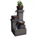 Outdoor Water Fountain Tiered Cascading Jar Waterfall Resin Garden Patio Decor with LED Lights