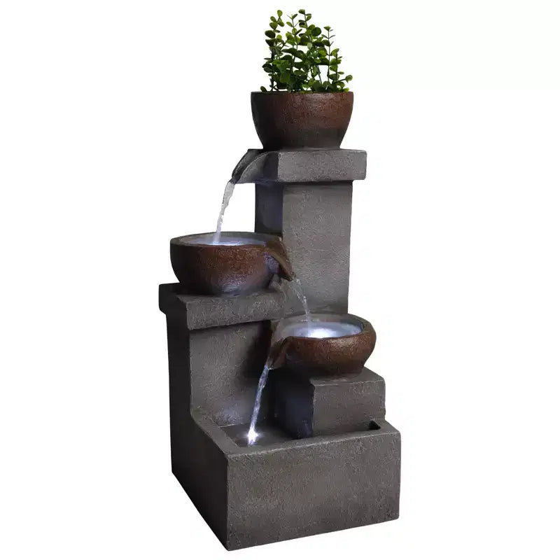 Outdoor Water Fountain Tiered Cascading Jar Waterfall Resin Garden Patio Decor with LED Lights