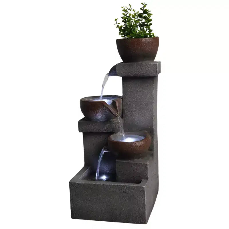 Outdoor Water Fountain Tiered Cascading Jar Waterfall Resin Garden Patio Decor with LED Lights