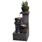 Outdoor Water Fountain Tiered Cascading Jar Waterfall Resin Garden Patio Decor with LED Lights