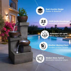Outdoor Water Fountain Tiered Cascading Jar Waterfall Resin Garden Patio Decor with LED Lights