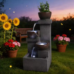 Outdoor Water Fountain Tiered Cascading Jar Waterfall Resin Garden Patio Decor with LED Lights