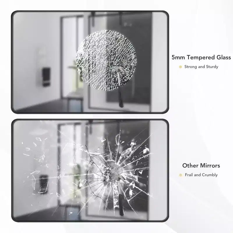 55x30 Inch Black Metal Frame Bathroom Wall Mirror, Decorative Rectangular, Wall Mounted, Corner Hangs, Home Decor for Multi-Scenes