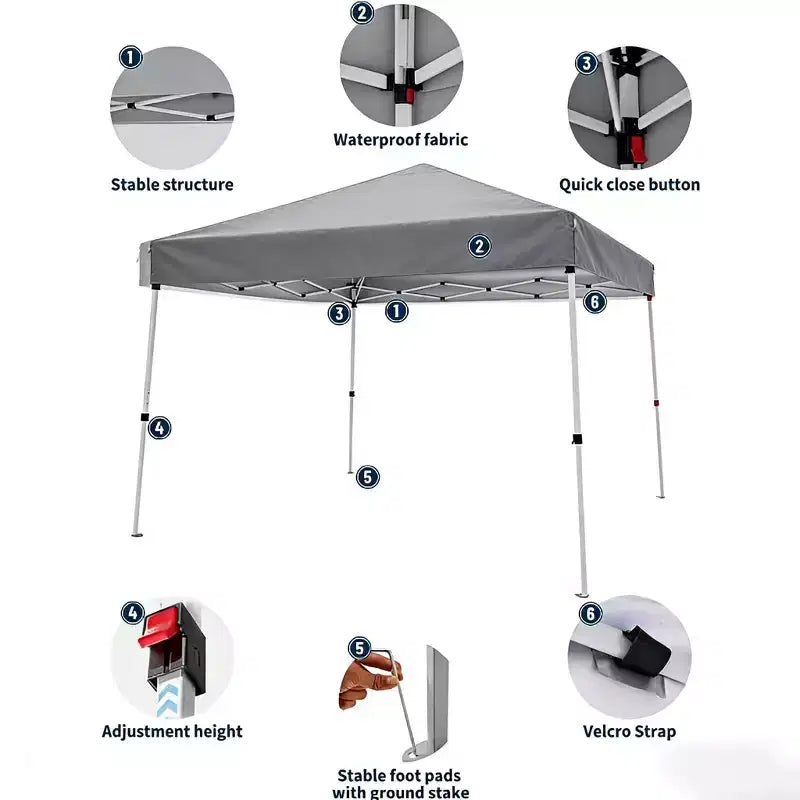 Heavy Duty Pop Up Canopy Tent - Waterproof & UV-Protected Outdoor Shelter - Easy One-Person Setup - Adjustable Height, 1 Sidewall
