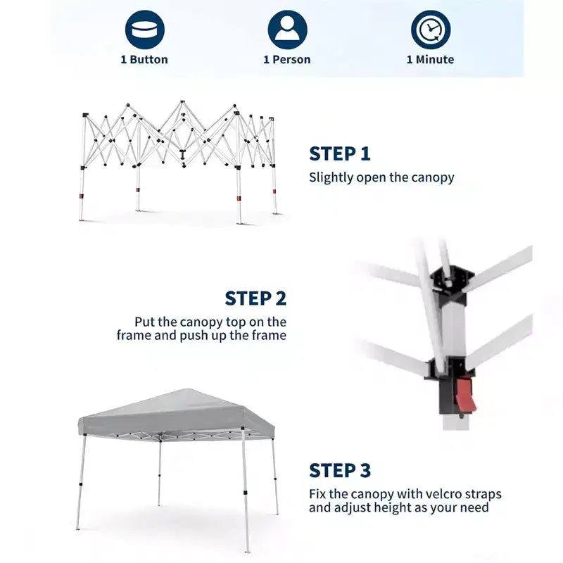 Heavy Duty Pop Up Canopy Tent - Waterproof & UV-Protected Outdoor Shelter - Easy One-Person Setup - Adjustable Height, 1 Sidewall