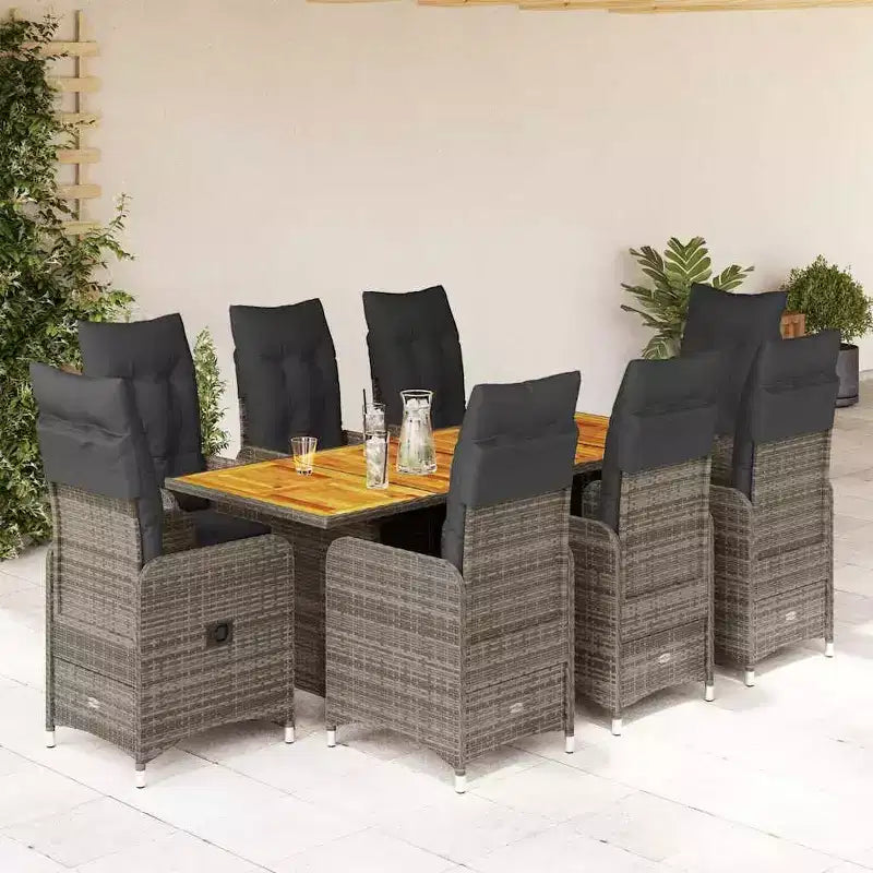 vidaXL Bistro Set PE Rattan, Steel Frame, Acacia Wood 6-Seater