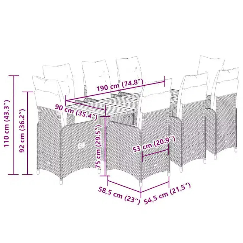 vidaXL Bistro Set PE Rattan, Steel Frame, Acacia Wood 6-Seater