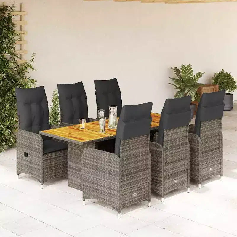 vidaXL Bistro Set PE Rattan, Steel Frame, Acacia Wood 6-Seater