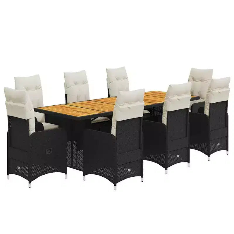 vidaXL Bistro Set Black and Cream White Poly Rattan Eight-seater