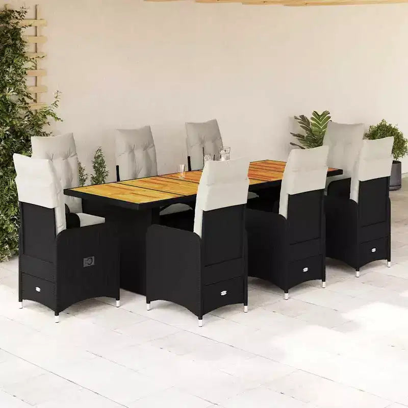 vidaXL Bistro Set Black and Cream White Poly Rattan Eight-seater