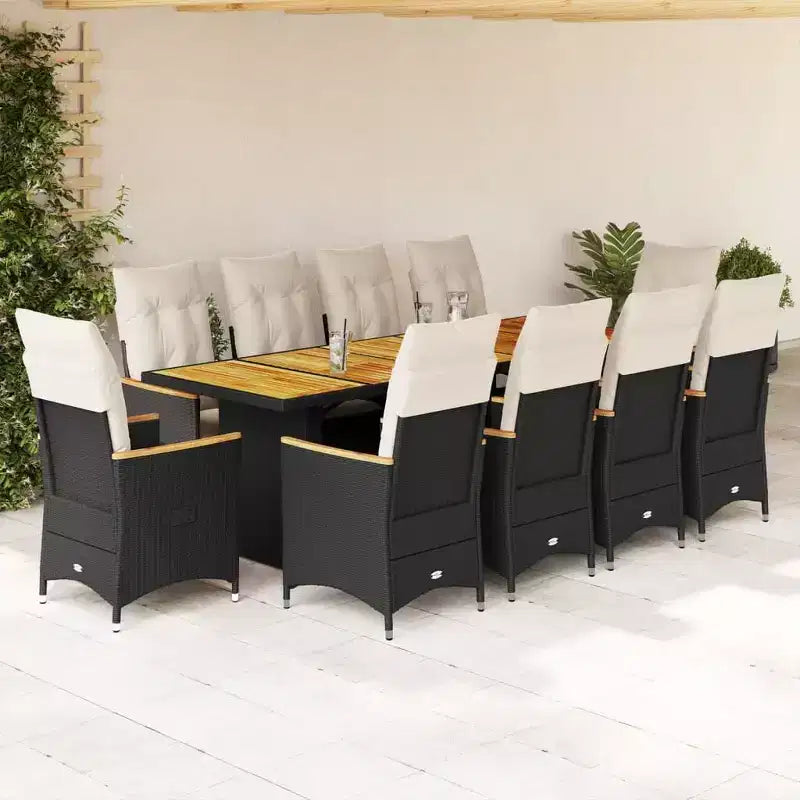 vidaXL Bistro Set Black PE Rattan, Powder-Coated Steel, Solid Acacia Wood