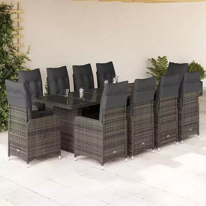 vidaXL Bistro Set Grey PE rattan, powder-coated steel, tempered glass