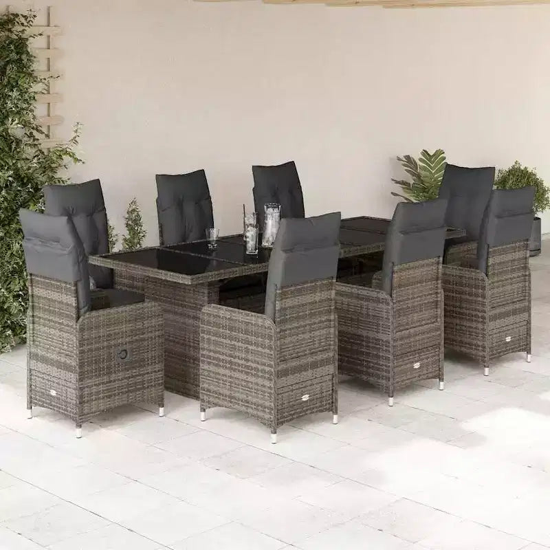 vidaXL Bistro Set Grey PE rattan Large Bistro Set Rectangular Modern