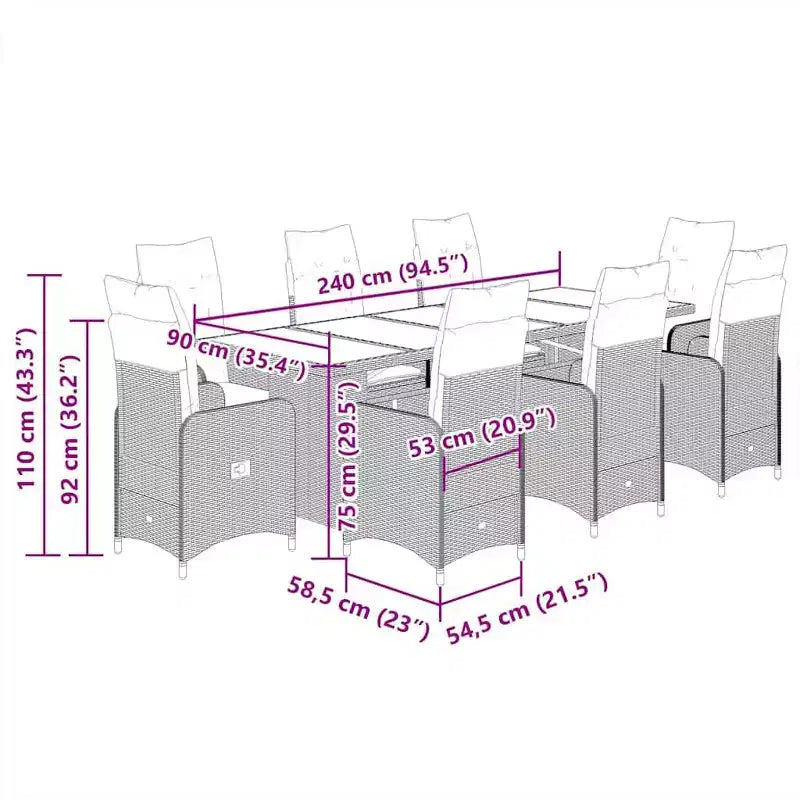 vidaXL Bistro Set Grey PE rattan Large Bistro Set Rectangular Modern