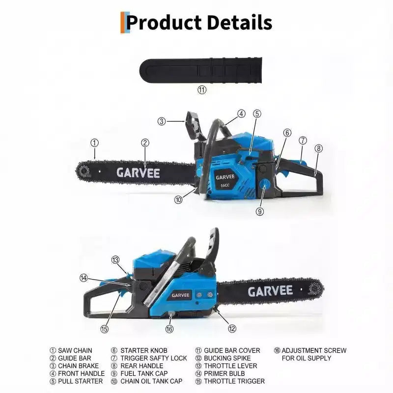 Gas Powered Chainsaw 52cc 2-Stroke, Features Automatic Chain Lubrication & Quick Start Ergonomic Handle for Heavy-Duty Tree Trimming and Land Clearing