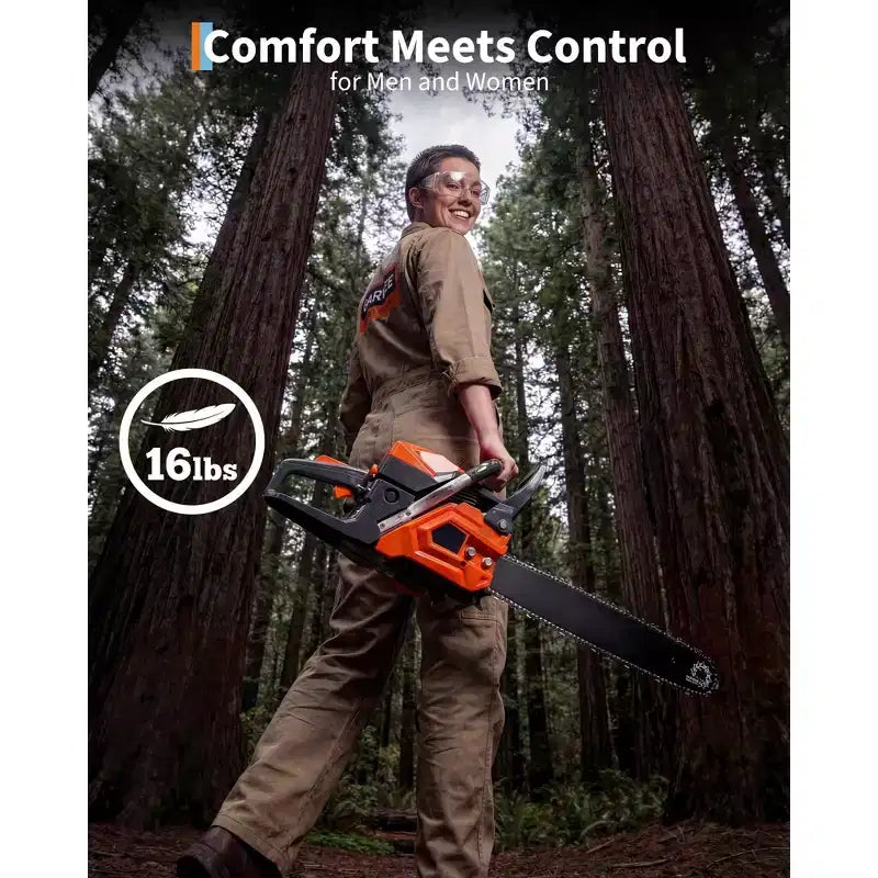 Gas Powered Chainsaw 52cc 2-Stroke, Features Automatic Chain Lubrication & Quick Start Ergonomic Handle for Heavy-Duty Tree Trimming and Land Clearing