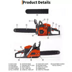 Gas Powered Chainsaw 52cc 2-Stroke, Features Automatic Chain Lubrication & Quick Start Ergonomic Handle for Heavy-Duty Tree Trimming and Land Clearing