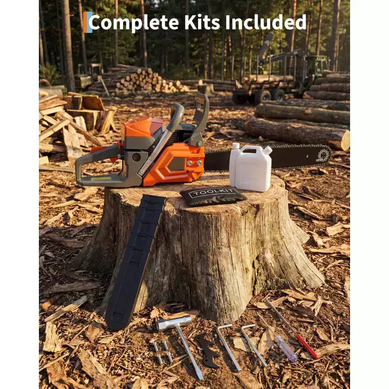 Gas Powered Chainsaw 52cc 2-Stroke, Features Automatic Chain Lubrication & Quick Start Ergonomic Handle for Heavy-Duty Tree Trimming and Land Clearing