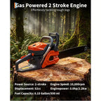 Gas Powered Chainsaw 52cc 2-Stroke, Features Automatic Chain Lubrication & Quick Start Ergonomic Handle for Heavy-Duty Tree Trimming and Land Clearing