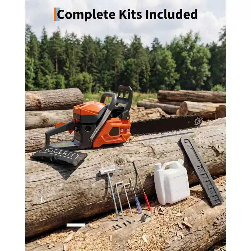 Gas Powered Chainsaw 52cc 2-Stroke, Features Automatic Chain Lubrication & Quick Start Ergonomic Handle for Heavy-Duty Tree Trimming and Land Clearing