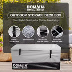 Domain Shelters 117 Gallon 4 x 2 x 2 Foot Outdoor Patio Backyard Garden Storage Container Deck Box w/Removable Weather Bars & Clip Buckles, Gray/Black