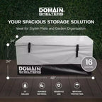Domain Shelters 117 Gallon 4 x 2 x 2 Foot Outdoor Patio Backyard Garden Storage Container Deck Box w/Removable Weather Bars & Clip Buckles, Gray/Black