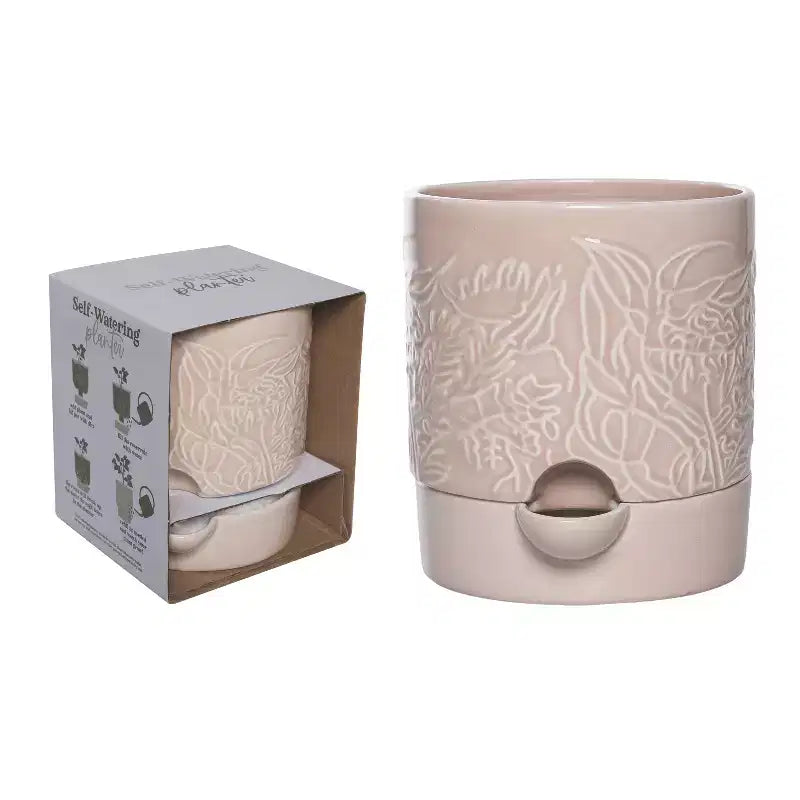 Transpac Large Dolomite Botanical Cream Self Water Planter Grey for Spring Garden Decor