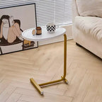White C-Shaped Side Table, Slim Sofa End Table for Couch and Bedroom