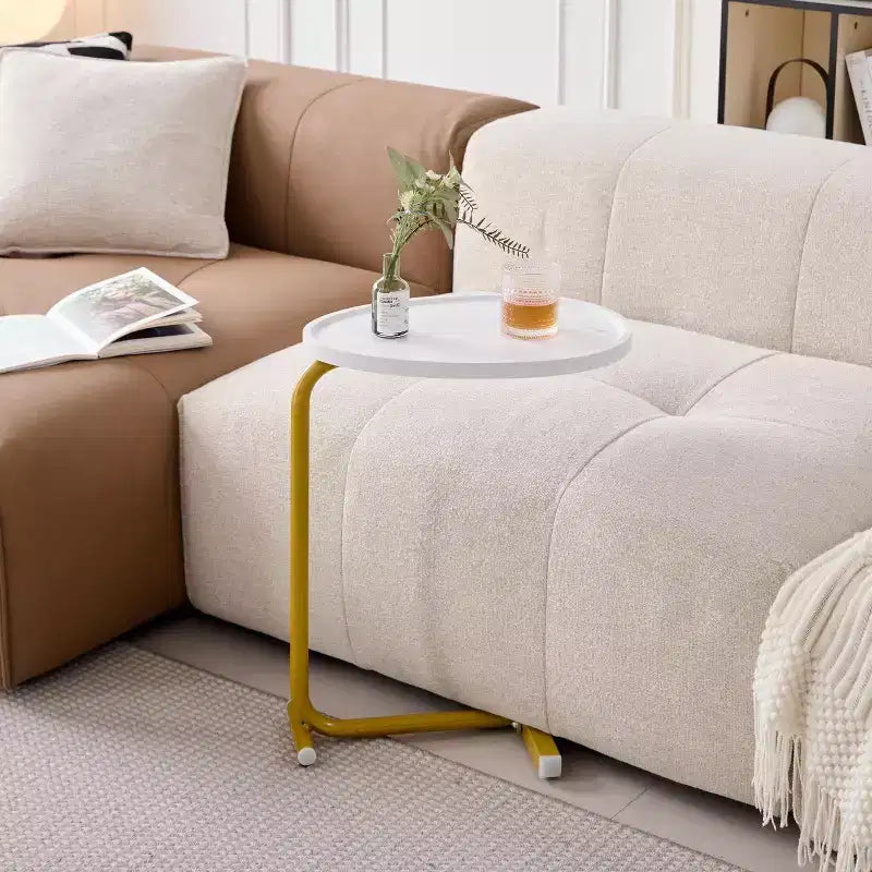 White C-Shaped Side Table, Slim Sofa End Table for Couch and Bedroom