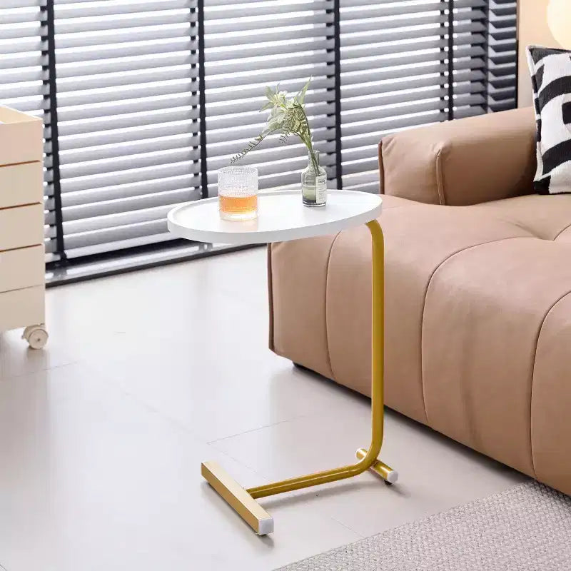 White C-Shaped Side Table, Slim Sofa End Table for Couch and Bedroom