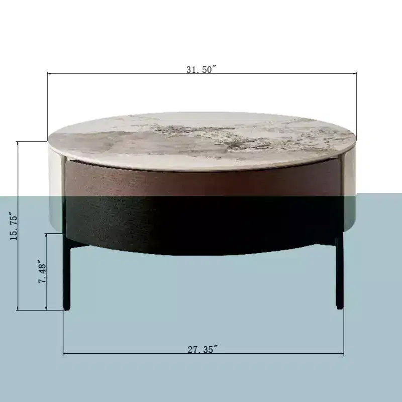 31.5 Round Center Table Sintered Stone Top with Storage for Living Room