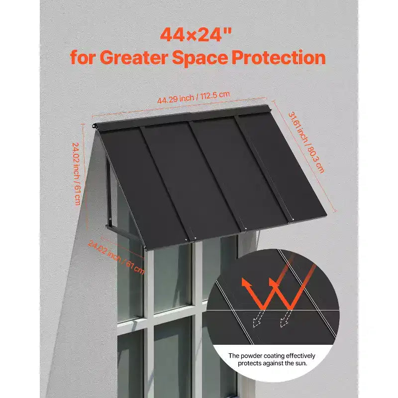 Window Awning Door Canopy 44 x 24 Inch Outdoor Steel Anti-Rust Front Door Awning