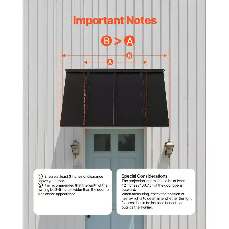 Window Awning Door Canopy 44 x 24 Inch Outdoor Steel Anti-Rust Front Door Awning