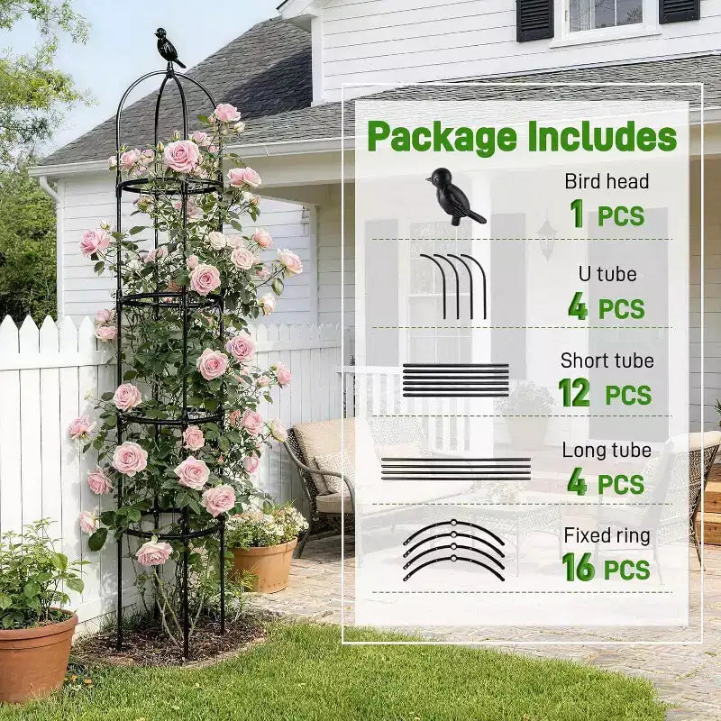 ACOINEL 6ft Black Garden Obelisk Trellis, Rustproof Metal Plant Support for Climbing Plants Indoor Outdoor