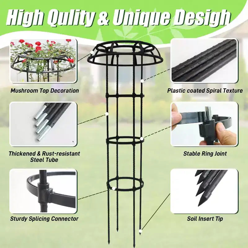ACOINEL 53 Inch Mushroom Top Garden Trellis, Rustproof Metal Plant Support for Climbing Plants Indoor Outdoor 1 Pack