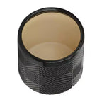 Set of 2 6x6x7 Black Textured Ceramic Planter on Wood Stand Indoor Outdoor Flower Pot Decor for Patio Balcony Porch Entryway Shelf Display