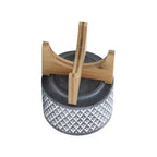 5x5x6 Gray Aztec Pattern Ceramic Planter on Wood Stand Indoor Outdoor Flower Pot Decor for Patio Balcony Porch Entryway Shelf Display