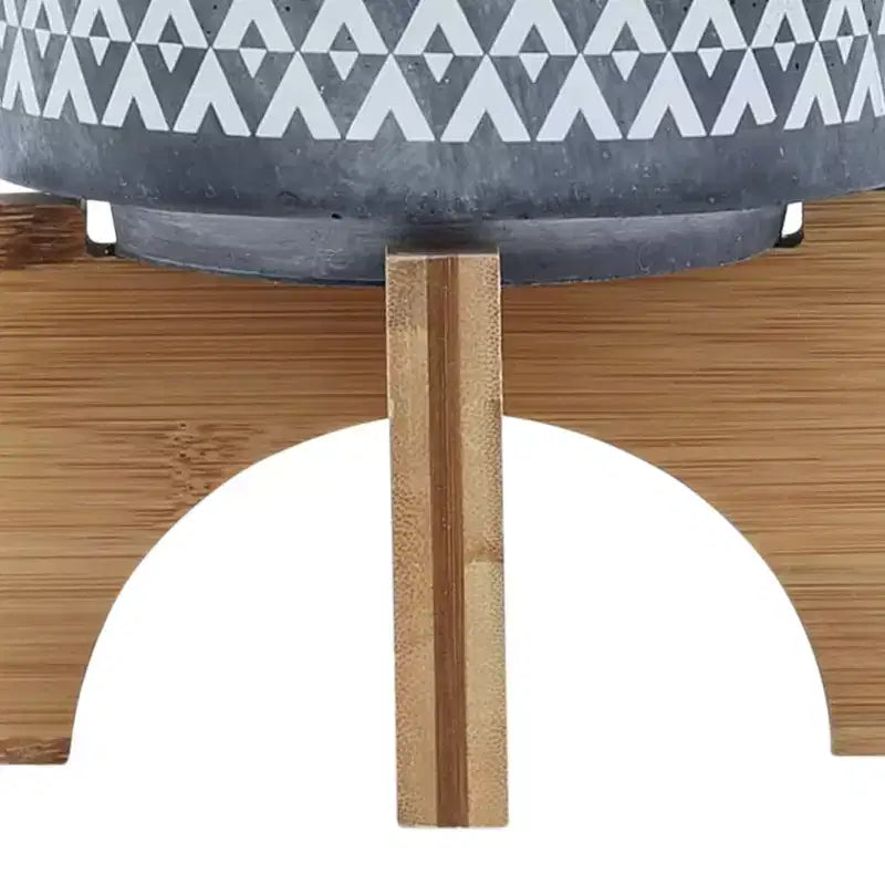 5x5x6 Gray Aztec Pattern Ceramic Planter on Wood Stand Indoor Outdoor Flower Pot Decor for Patio Balcony Porch Entryway Shelf Display