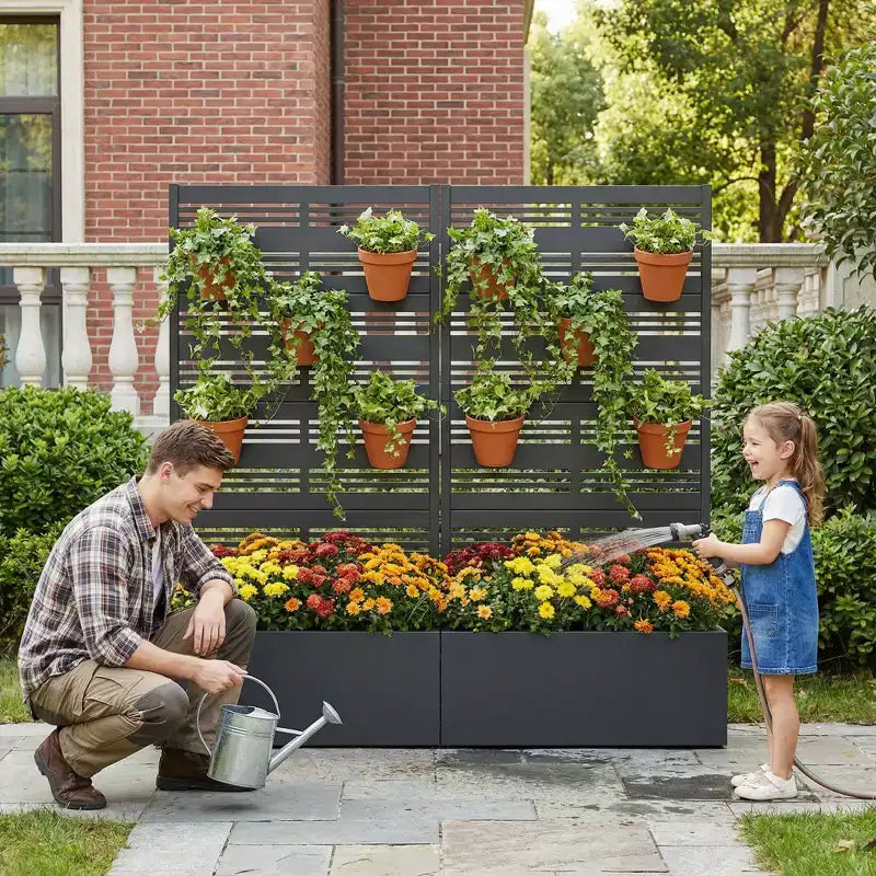 Dovelina Raised Garden Bed with Trellis Metal Planter Box with Privacy Screen for Climbing Plants-59 x 30/60, 47 x 47/94,72 x 35/47/70/94