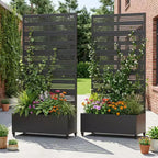Dovelina Raised Garden Bed with Trellis Metal Planter Box with Privacy Screen for Climbing Plants-59 x 30/60, 47 x 47/94,72 x 35/47/70/94