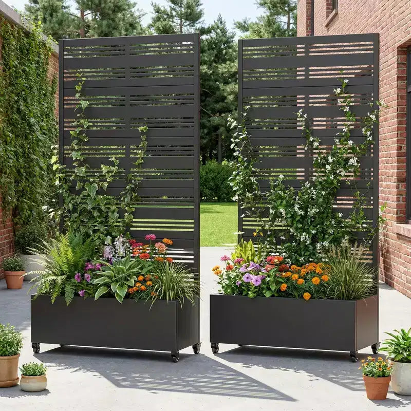 Dovelina Raised Garden Bed with Trellis Metal Planter Box with Privacy Screen for Climbing Plants-59 x 30/60, 47 x 47/94,72 x 35/47/70/94